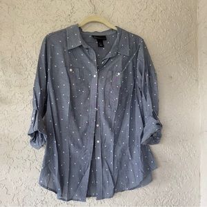 Lane Bryant roll sleeve dot button up shirt